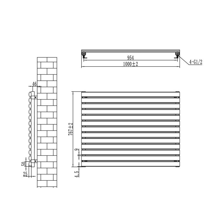 Sorrento Linea Dark Grey Anthracite Oval Designer Radiator 767x1000mm Single Panel 3147 BTU - Horizontal Bars