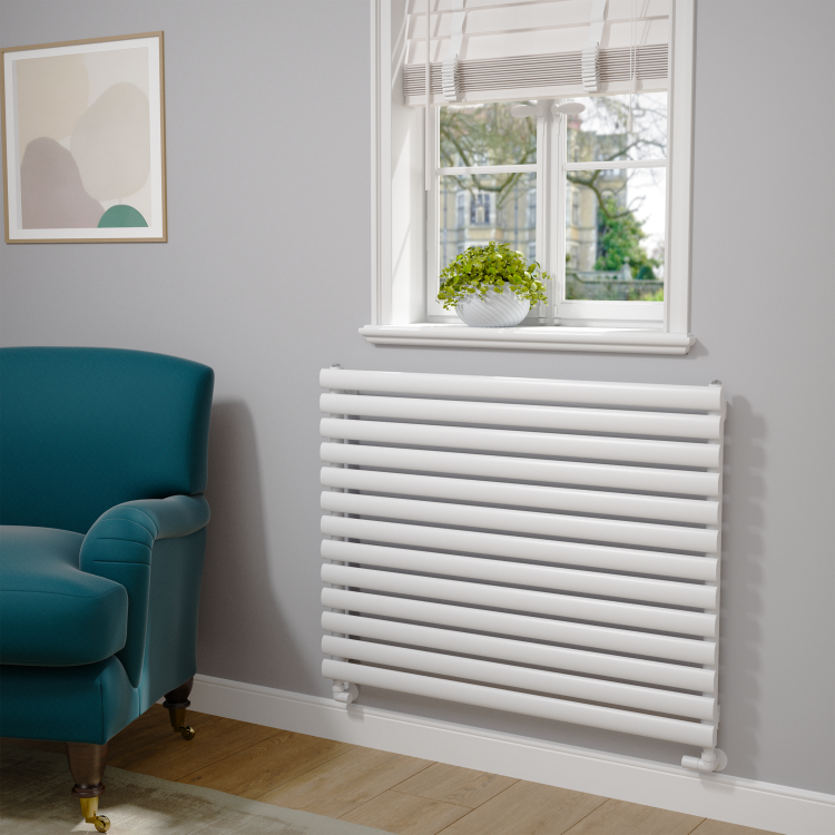 Sorrento Linea White Oval Designer Radiator 767x1000mm Single Panel 3147 BTU - Horizontal Bars