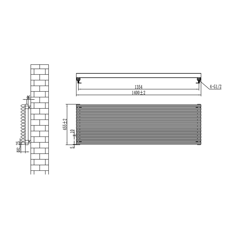 Ventura Midnight Black Oval Unique Designer Radiator 455x1200mm Single Panel 2836 BTU