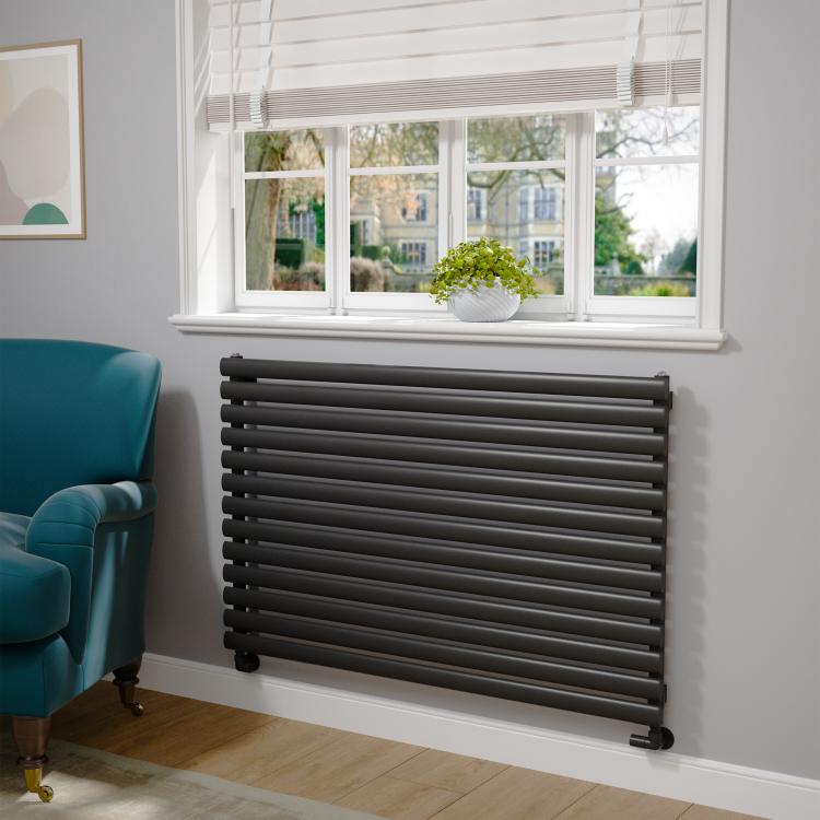 Sorrento Linea Midnight Black Oval Designer Radiator 767x1200mm Single Panel 3724 BTU - Horizontal Bars