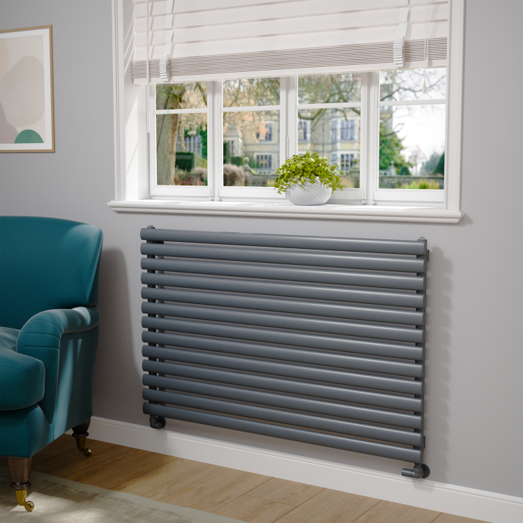 Sorrento Linea Dark Grey Anthracite Oval Designer Radiator 767x1200mm Single Panel 3724 BTU - Horizontal Bars