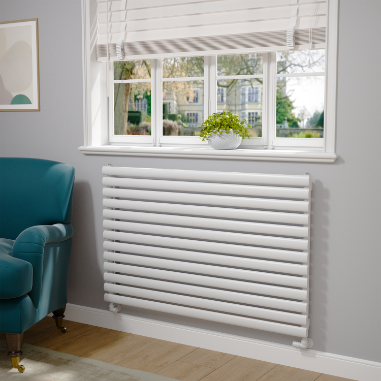 Sorrento Linea White Oval Designer Radiator 767x1200mm Single Panel 3724 BTU - Horizontal Bars