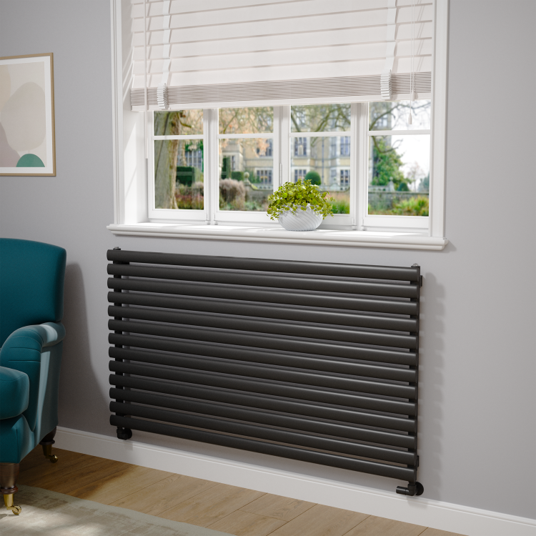 Sorrento Linea Midnight Black Oval Designer Radiator 767x1400mm Single Panel 4311 BTU - Horizontal Bars