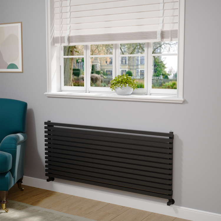 Ravello Midnight Black Square Designer Radiator 585x1400mm Single Panel 3782 BTU