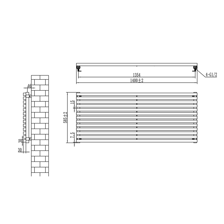 Ravello Midnight Black Square Designer Radiator 585x1400mm Single Panel 3782 BTU