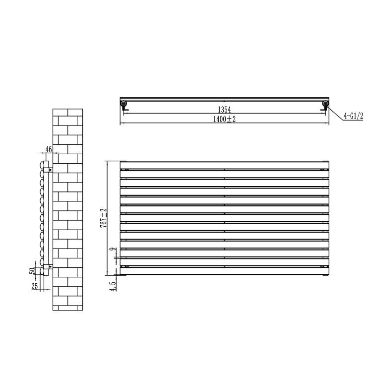 Sorrento Linea Dark Grey Anthracite Oval Designer Radiator 767x1400mm Single Panel 4311 BTU - Horizontal Bars
