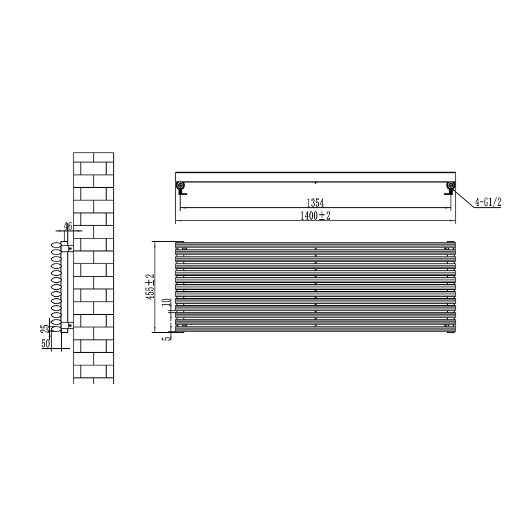 Ventura White Oval Unique Designer Radiator 455x1400mm Single Panel 3420 BTU