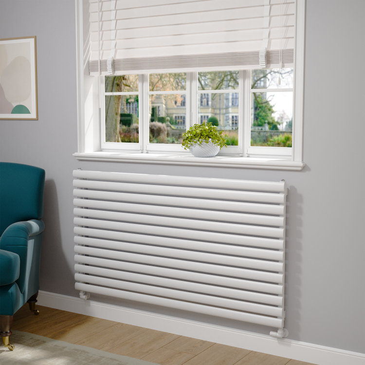 Sorrento Linea White Oval Designer Radiator 767x1400mm Single Panel 4311 BTU - Horizontal Bars