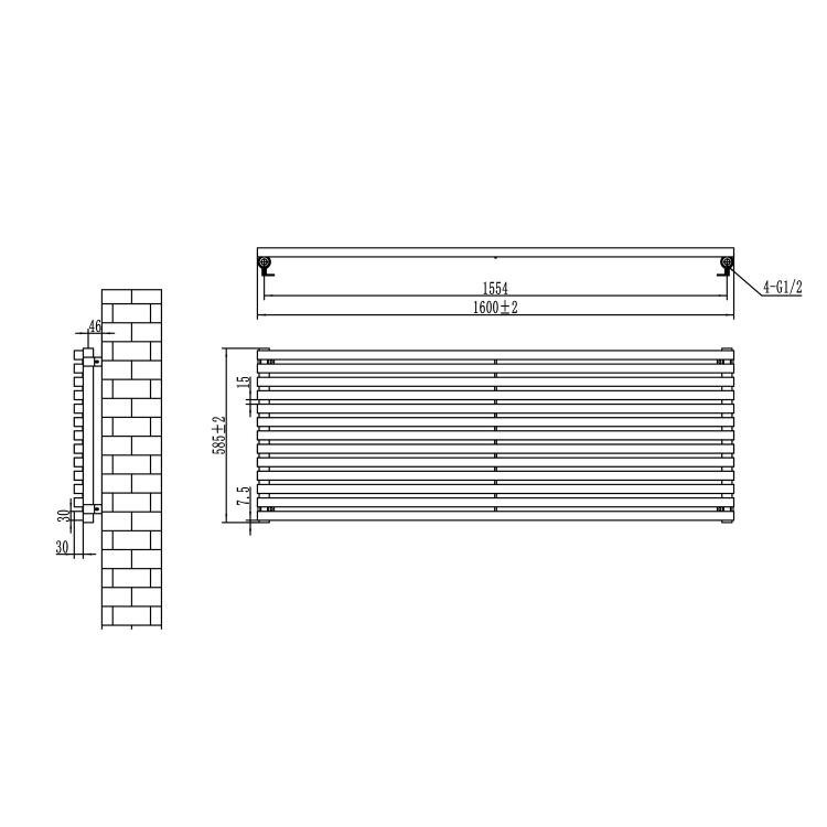 Ravello Midnight Black Square Designer Radiator 585x1600mm Single Panel 4266 BTU