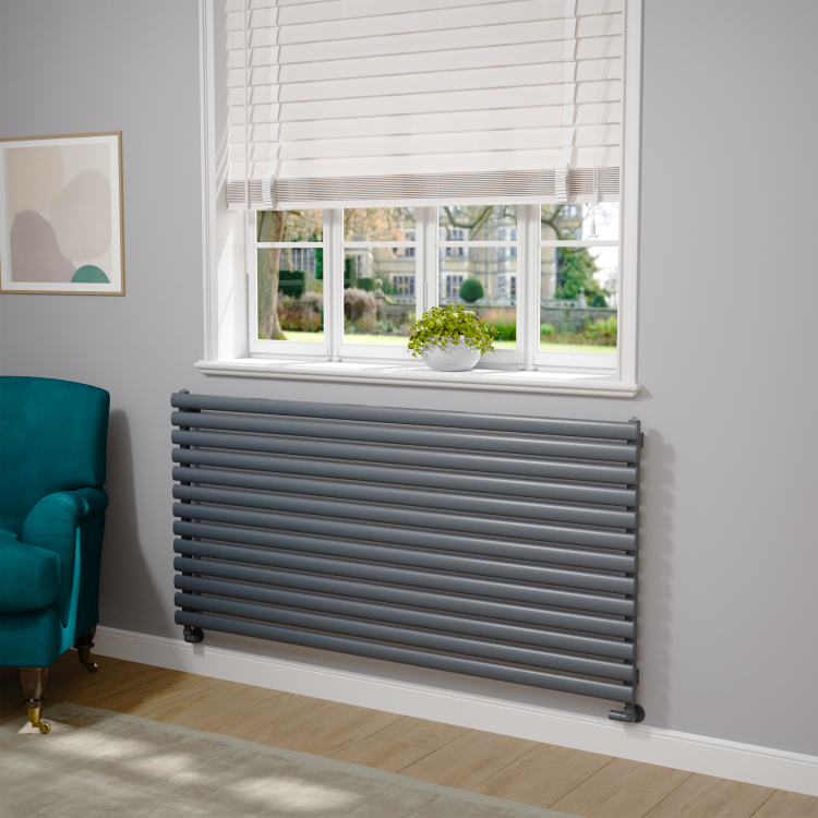 Sorrento Linea Dark Grey Anthracite Oval Designer Radiator 767x1600mm Single Panel 4915 BTU - Horizontal Bars