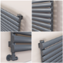 Sorrento Linea Dark Grey Anthracite Oval Designer Radiator 767x1600mm Single Panel 4915 BTU - Horizontal Bars