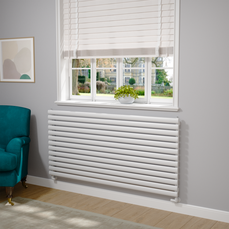 Sorrento Linea White Oval Designer Radiator 767x1600mm Single Panel 4915 BTU - Horizontal Bars