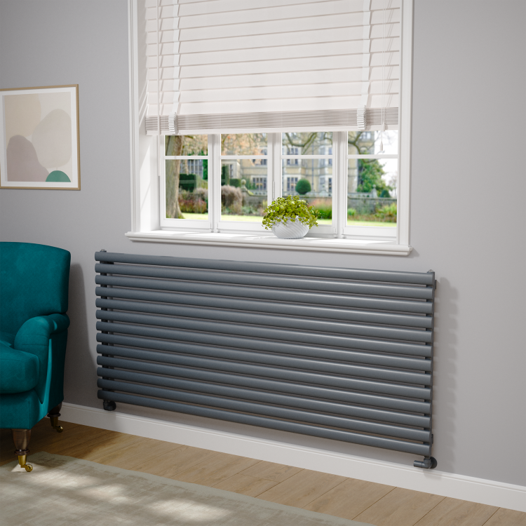 Sorrento Linea Dark Grey Anthracite Oval Designer Radiator 767x1800mm Single Panel 5532 BTU - Horizontal Bars