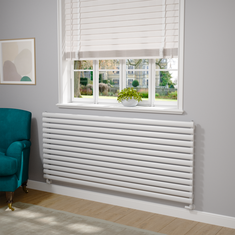 Sorrento Linea White Oval Designer Radiator 767x1800mm Single Panel 5532 BTU - Horizontal Bars