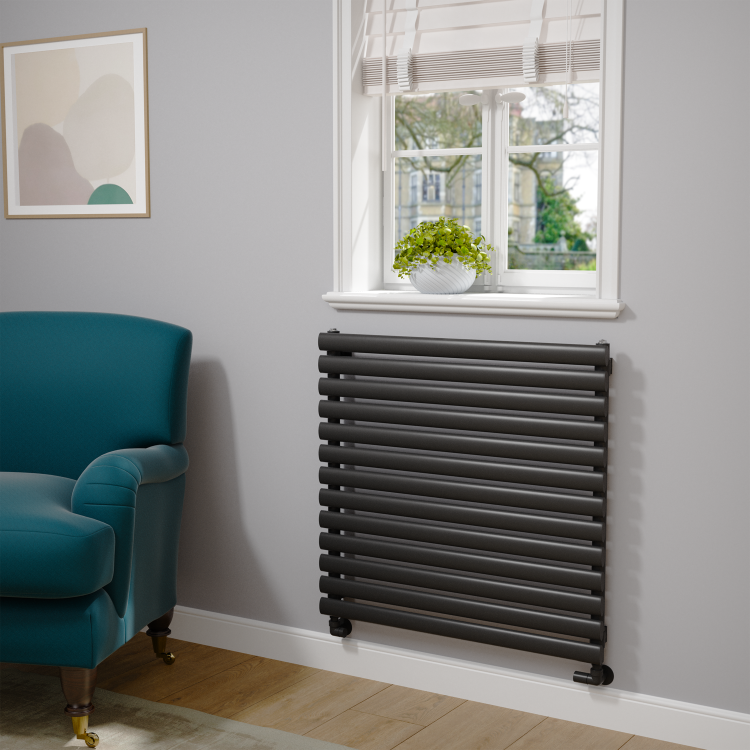 Sorrento Linea Midnight Black Oval Designer Radiator 767x800mm Single Panel 2577 BTU - Horizontal Bars
