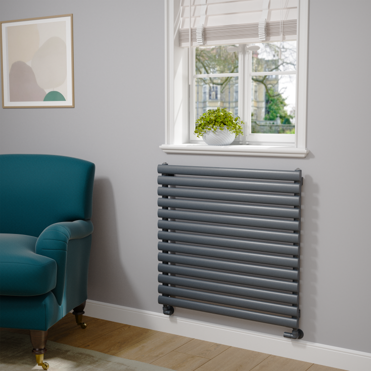 Sorrento Linea Dark Grey Anthracite Oval Designer Radiator 767x800mm Single Panel 2577 BTU - Horizontal Bars