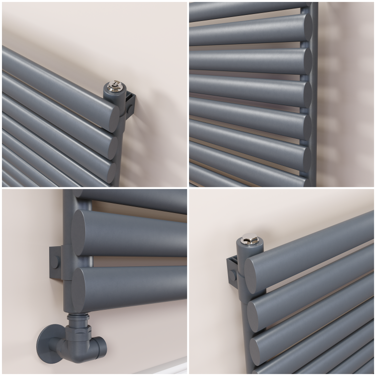 Sorrento Linea Dark Grey Anthracite Oval Designer Radiator 767x800mm Single Panel 2577 BTU - Horizontal Bars