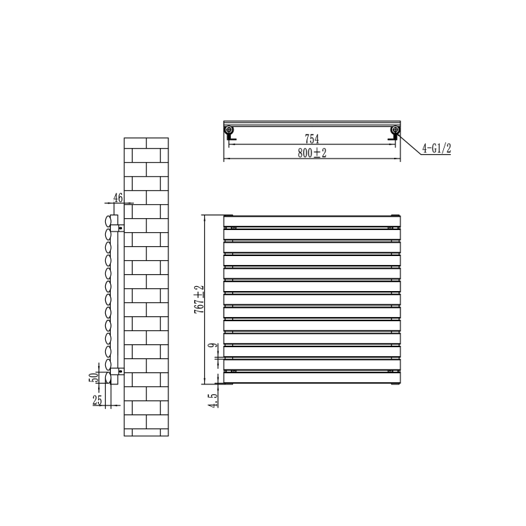 Sorrento Linea Dark Grey Anthracite Oval Designer Radiator 767x800mm Single Panel 2577 BTU - Horizontal Bars