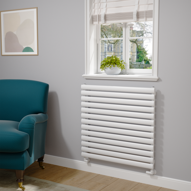 Sorrento Linea White Oval Designer Radiator 767x800mm Single Panel 2577 BTU - Horizontal Bars