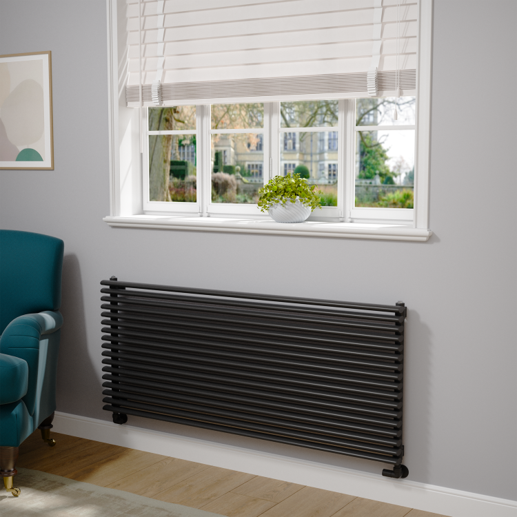 Ventura Midnight Black Oval Unique Designer Radiator 595x1400mm Single Panel 4498 BTU