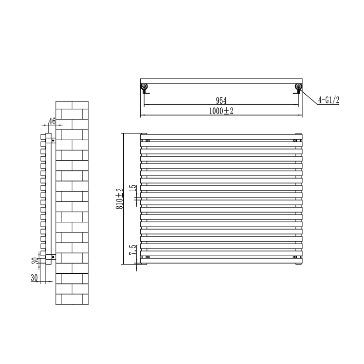 Ravello White Square Designer Radiator 810x1000mm Single Panel 3860 BTU
