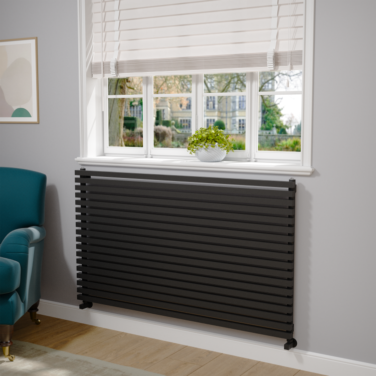 Ravello Midnight Black Square Designer Radiator 810x1400mm Single Panel 5235 BTU