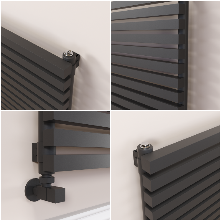 Ravello Midnight Black Square Designer Radiator 810x1400mm Single Panel 5235 BTU