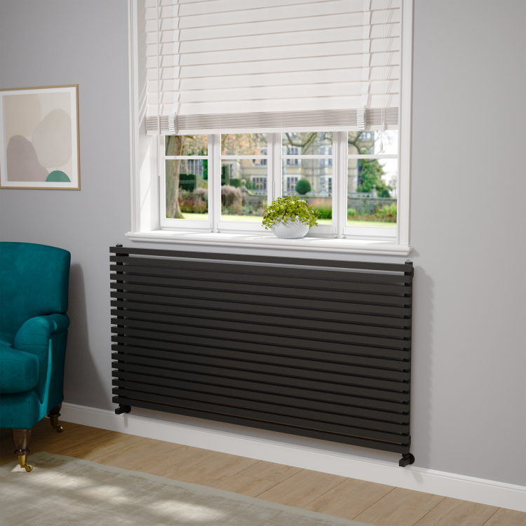 Ravello Midnight Black Square Designer Radiator 810x1600mm Single Panel 5908 BTU