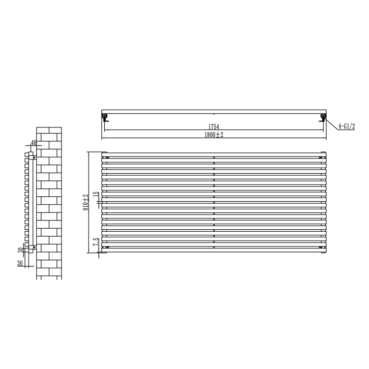 Ravello Dark Grey Anthracite Square Designer Radiator 810x1800mm Single Panel 6570 BTU
