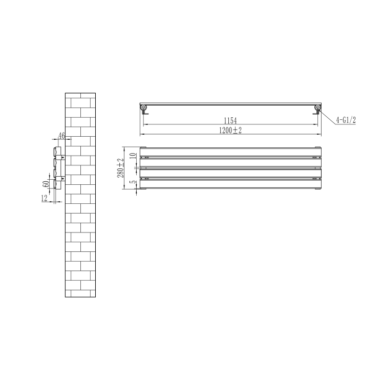 Riace White Flat Designer Radiator 280x1200mm Single Panel 1280 BTU
