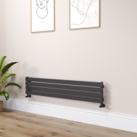 Riace Linea Black Flat Designer Radiator 280x1400mm Single Panel 1481 BTU - Horizontal Bars