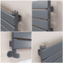 Riace Linea Dark Grey Anthracite Flat Designer Radiator 280x1400mm Single Panel 1481 BTU - Horizontal Bars
