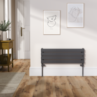 Riace Linea Midnight Black Flat Designer Radiator 280x800mm Single Panel 884 BTU - Horizontal Bars