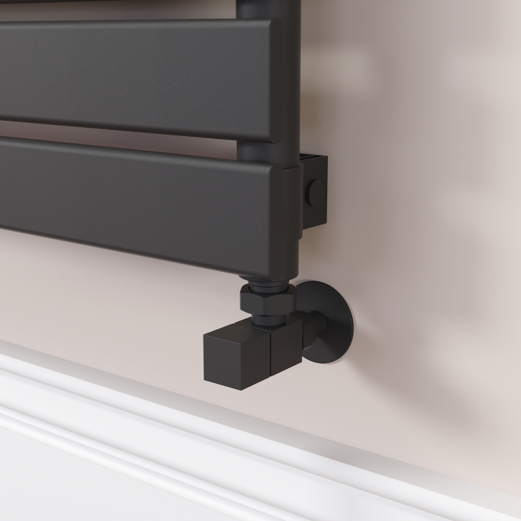 Riace Linea Midnight Black Flat Designer Radiator 280x800mm Single Panel 884 BTU - Horizontal Bars