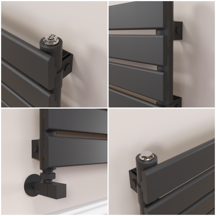 Riace Linea Midnight Black Flat Designer Radiator 280x800mm Single Panel 884 BTU - Horizontal Bars