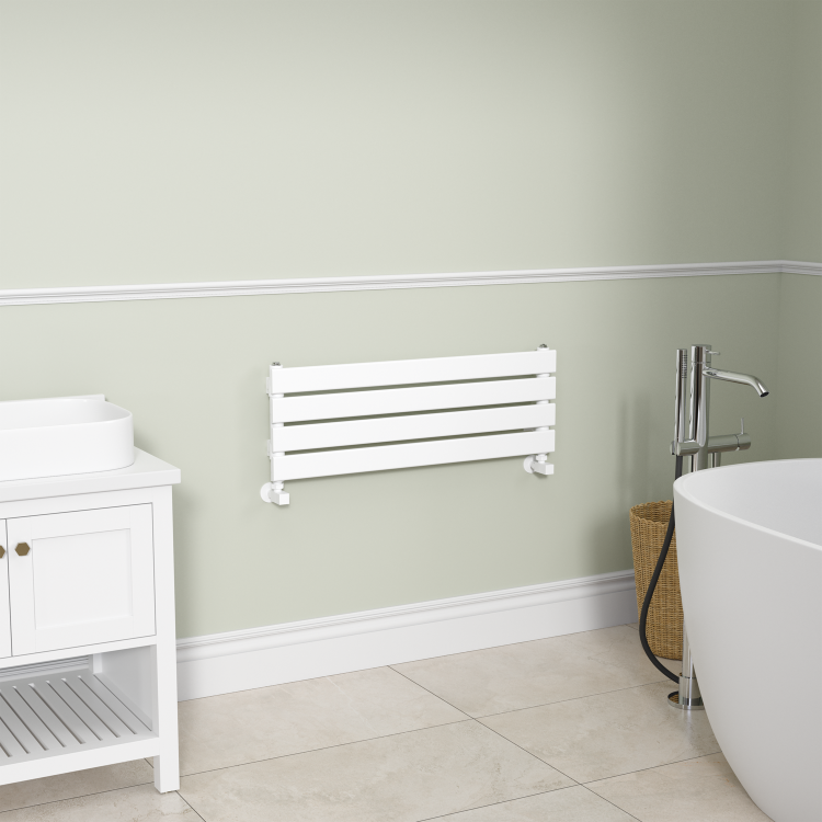 Riace Linea White Flat Designer Radiator 280x800mm Single Panel 884 BTU - Horizontal Bars