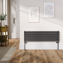 Sorrento Linea Midnight Black Oval Designer Radiator 295x1000mm Single Panel 1212 BTU - Horizontal Bars
