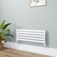 Riace Linea White Flat Designer Radiator 350x1000mm Single Panel 1352 BTU - Horizontal Bars