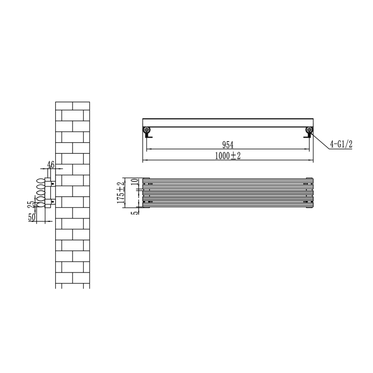 Ventura White Oval Unique Designer Radiator 175x1000mm Single Panel 945 BTU