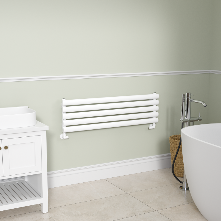 Sorrento Linea White Oval Designer Radiator 295x1000mm Single Panel 1212 BTU - Horizontal Bars