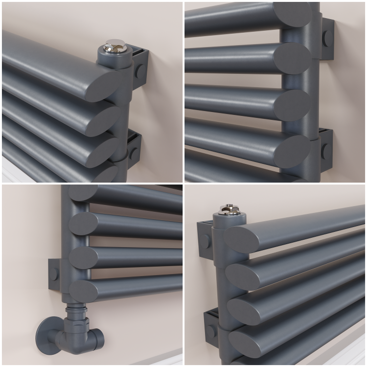 Ventura Dark Grey Anthracite Oval Unique Designer Radiator 175x1200mm Single Panel 1147 BTU