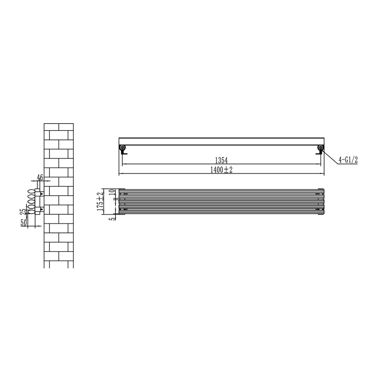 Ventura White Oval Unique Designer Radiator 175x1200mm Single Panel 1147 BTU