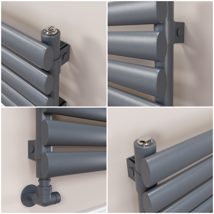 Sorrento Linea Dark Grey Anthracite Oval Designer Radiator 295x1400mm Single Panel 1659 BTU - Horizontal Bars
