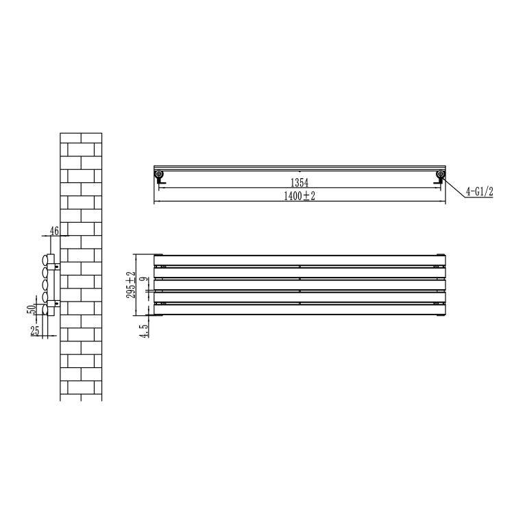Sorrento Linea Dark Grey Anthracite Oval Designer Radiator 295x1400mm Single Panel 1659 BTU - Horizontal Bars