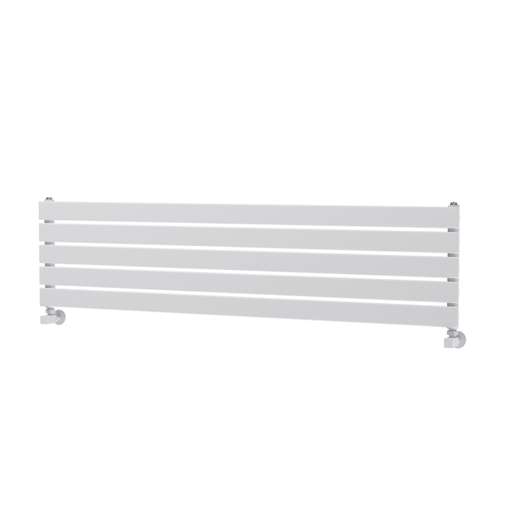 Riace Linea White Flat Designer Radiator 350x1400mm Single Panel 1850 BTU - Horizontal Bars