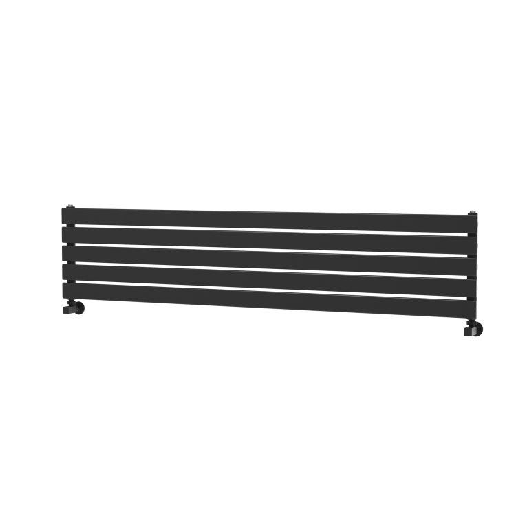 Riace Linea Midnight Black Flat Designer Radiator 350x1600mm Single Panel 2109 BTU - Horizontal Bars