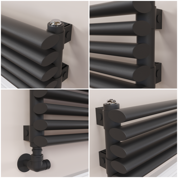 Ventura Midnight Black Oval Unique Designer Radiator 175x1600mm Single Panel 1553 BTU