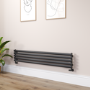 Sorrento Linea Midnight Black Oval Designer Radiator 295x1600mm Single Panel 1891 BTU - Horizontal Bars