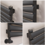 Sorrento Linea Midnight Black Oval Designer Radiator 295x1600mm Single Panel 1891 BTU - Horizontal Bars