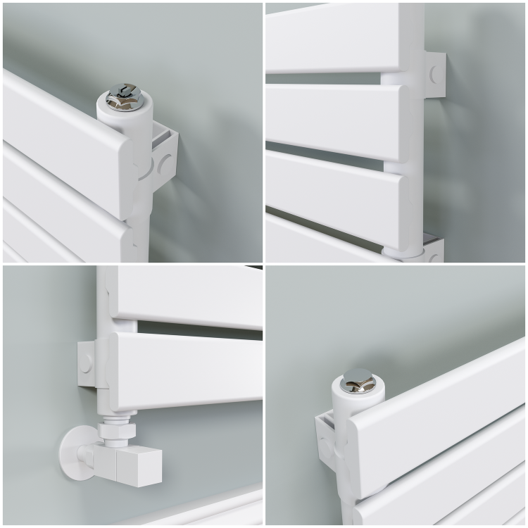 Riace Linea White Flat Designer Radiator 350x1600mm Single Panel 2109 BTU - Horizontal Bars